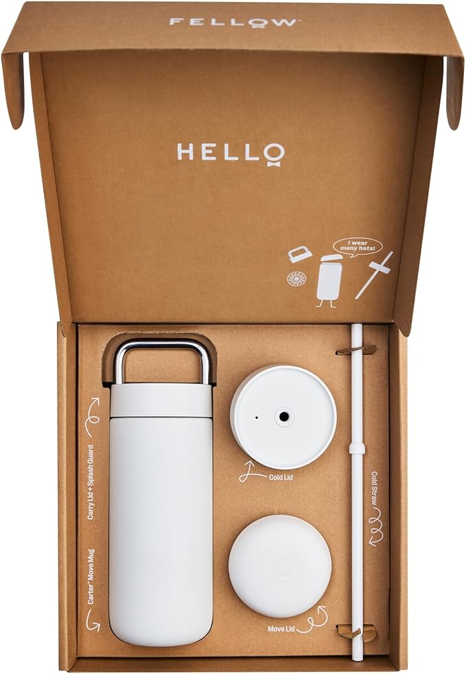 Fellow Carter Move Mug 473ml Set with 3 Lids (3-in-1) – Matte White