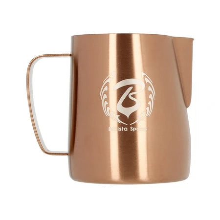 Barista Space Milchkanne 350 ml in Copper (Kupfer-Optik), Frontalansicht mit Logo