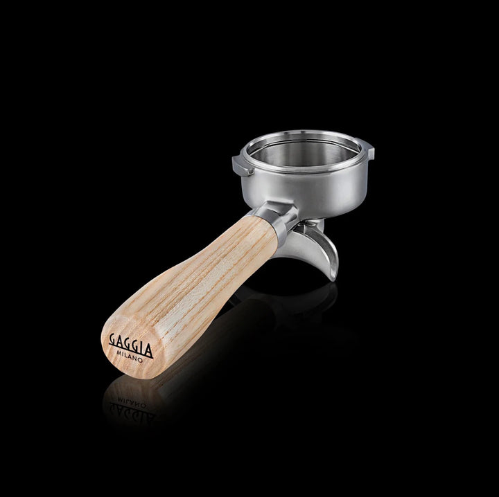 Gaggia Milano Holzsiebträger – Doppelauslauf mit Eschenholz-Griff (58 mm, ohne Sieb)