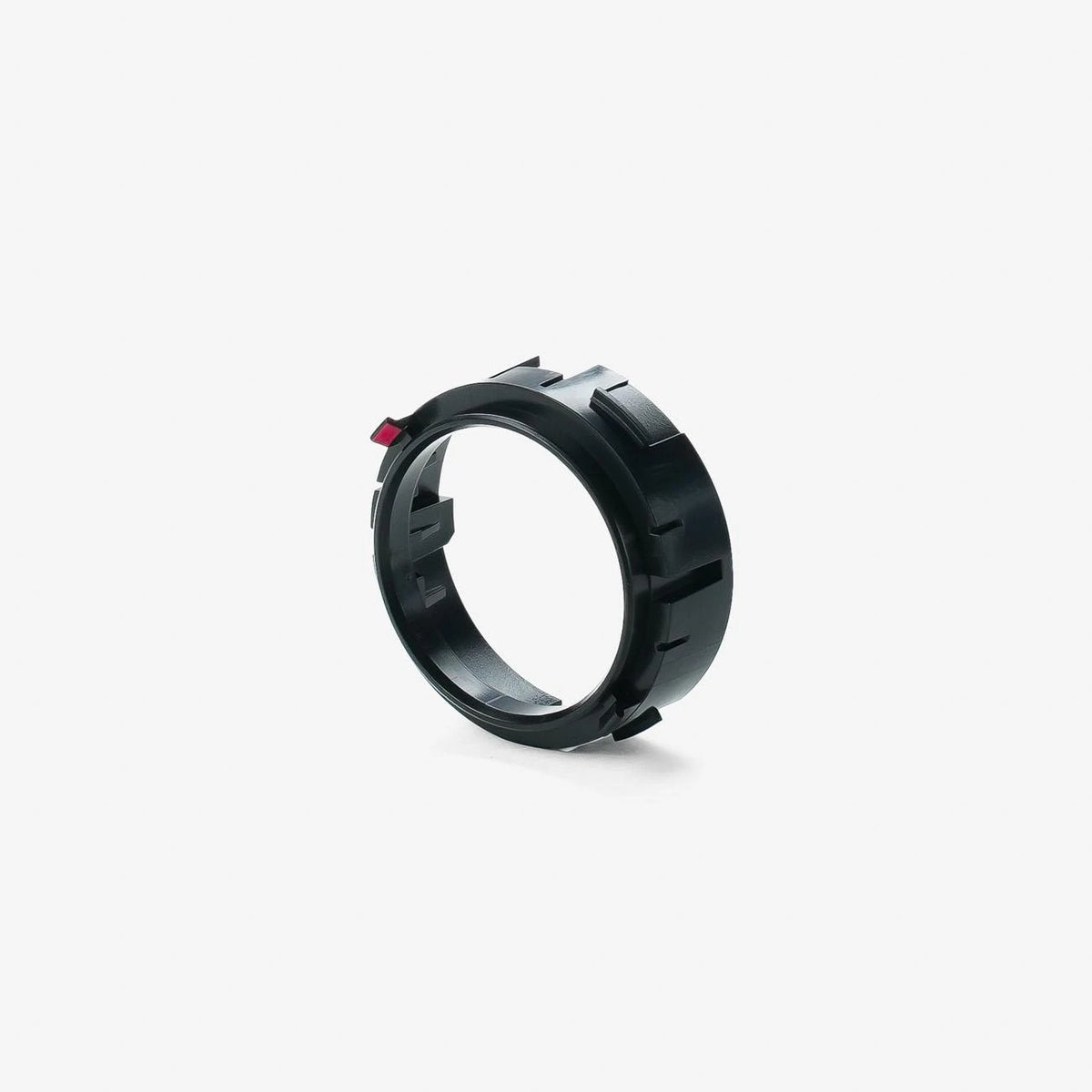 Baratza Mahlwerk-Ring-Halter für die Encore ESP – schwarzer Kunststoffring mit rotem Ausrichtungs-Indikator, Perspektivansicht