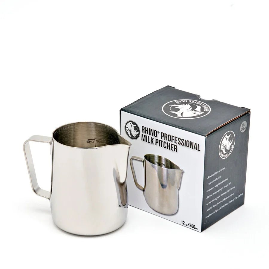 Rhino Coffee Gear Professional Milk Pitcher — 12, 20 or 32 oz – Barista Delight