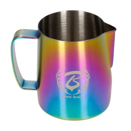 Barista Space Milchkanne 350 ml in Sandy Rainbow (mehrfarbig, sandgestrahlte Optik), Ansicht von der Tüllenseite