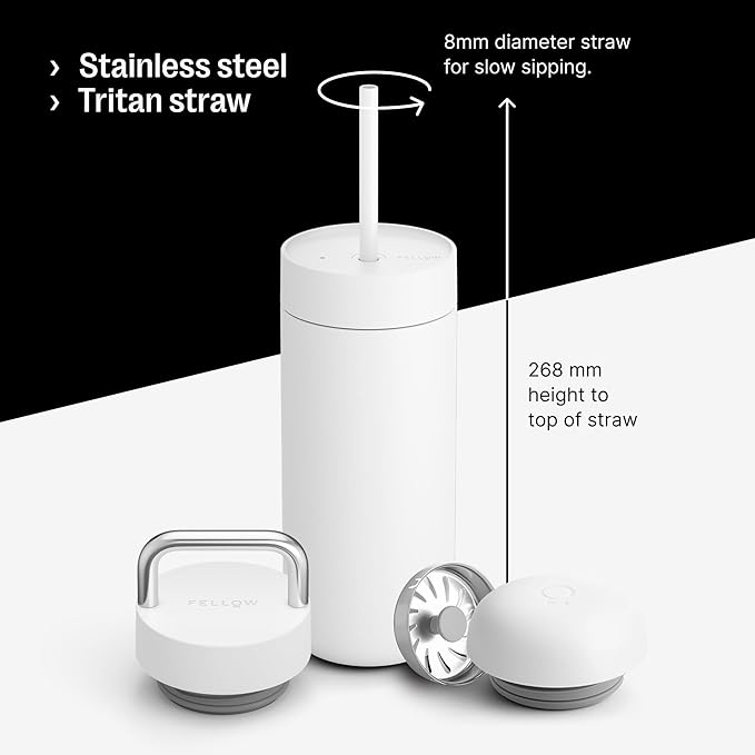 Fellow Carter Move Mug 473ml Set with 3 Lids (3 - in - 1) – Matte White - Barista Delight